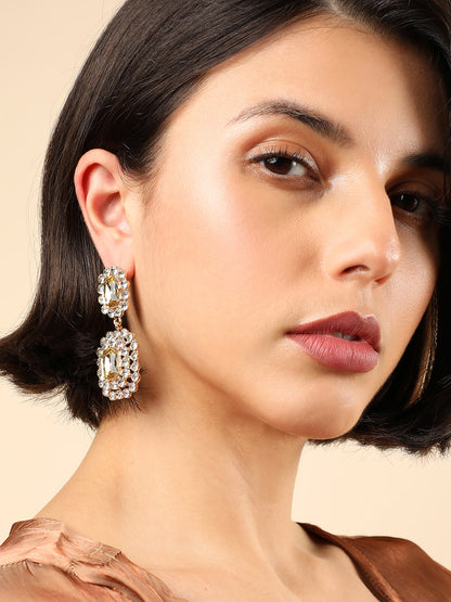 Gold Plated Rhinestones Drop Earrings
