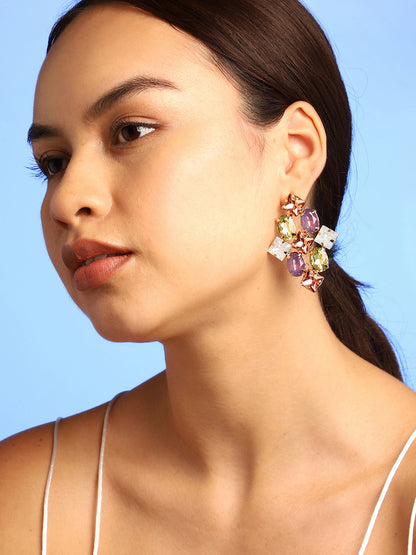 Multi Colour Stones Stud Earrings