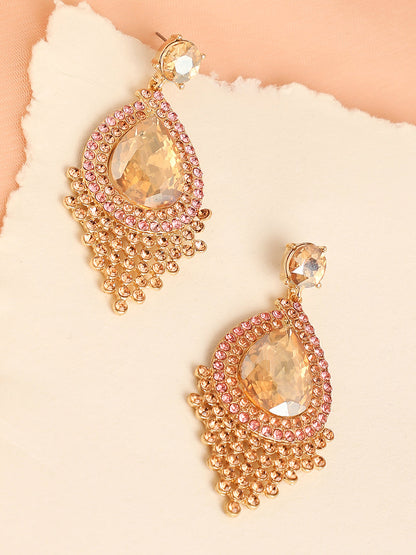 Gold Plated Ston Studed Drop Earrings