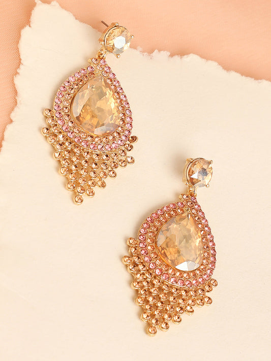 Gold Plated Ston Studed Drop Earrings