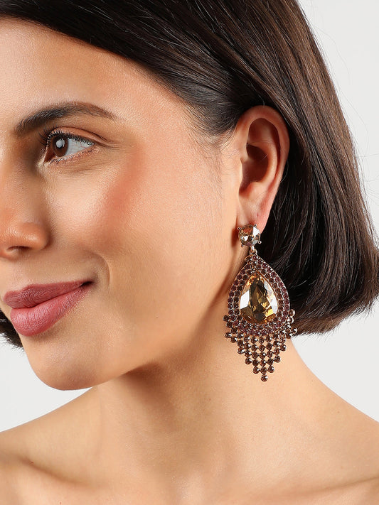 Gold Plated Ston Studed Drop Earrings