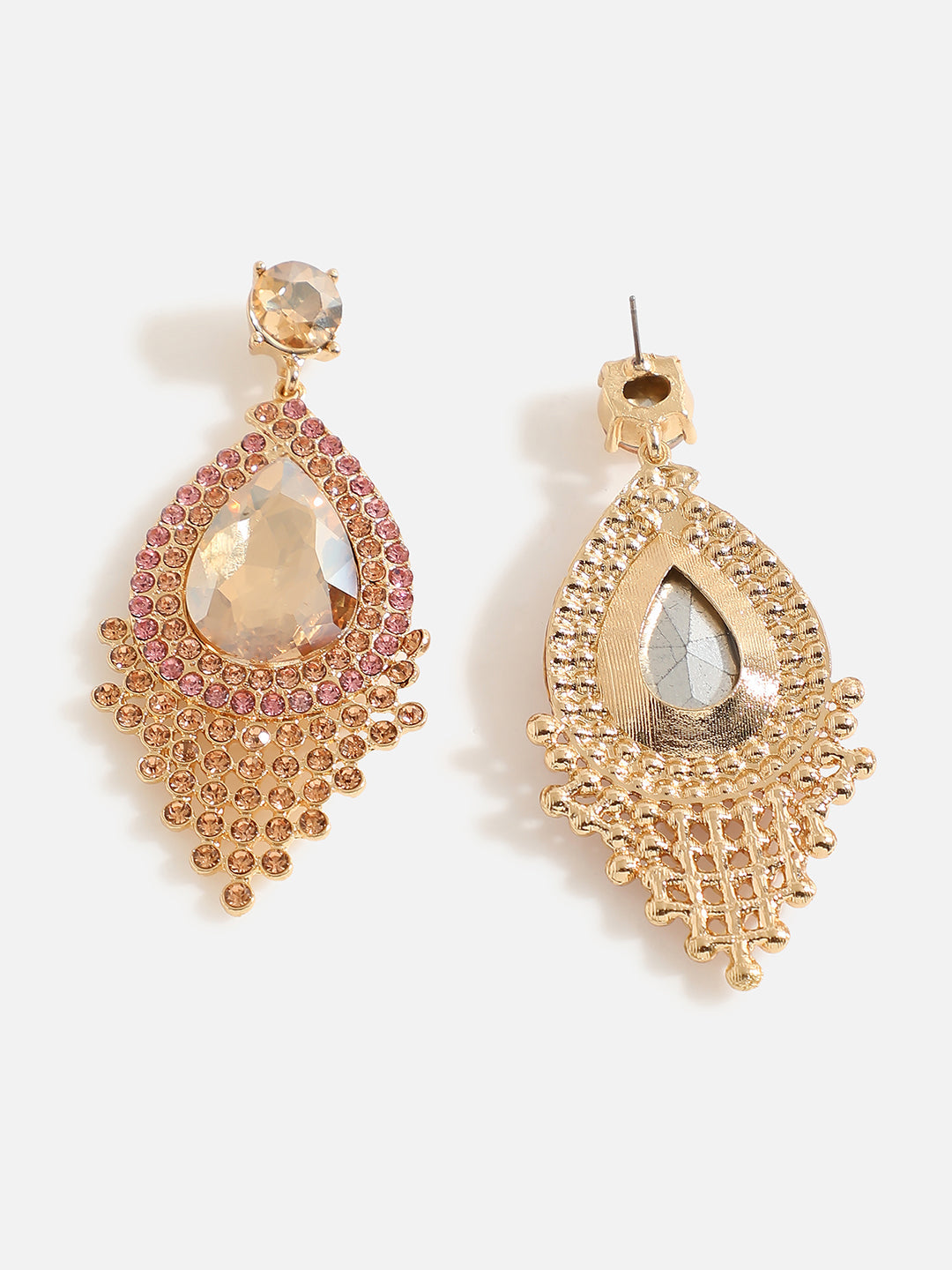 Gold Plated Ston Studed Drop Earrings