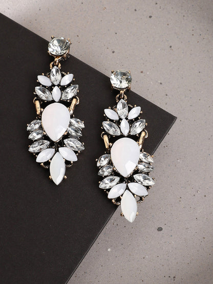 Gold Plated White Stone Drop Earrings