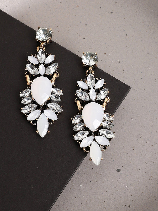 Gold Plated White Stone Drop Earrings