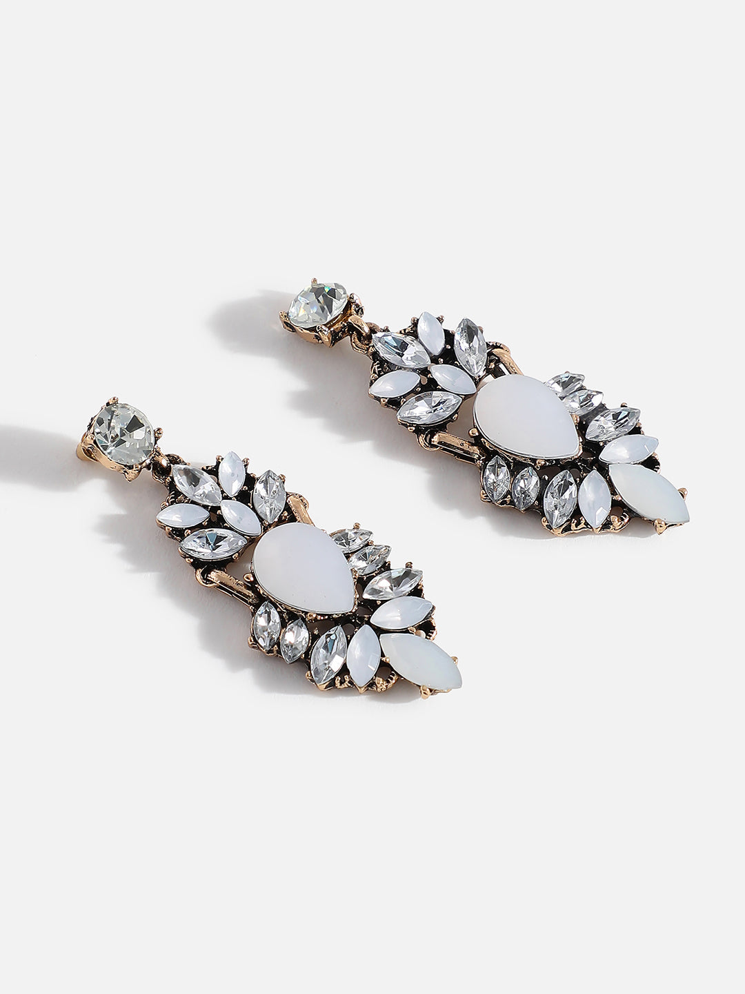 Gold Plated White Stone Drop Earrings