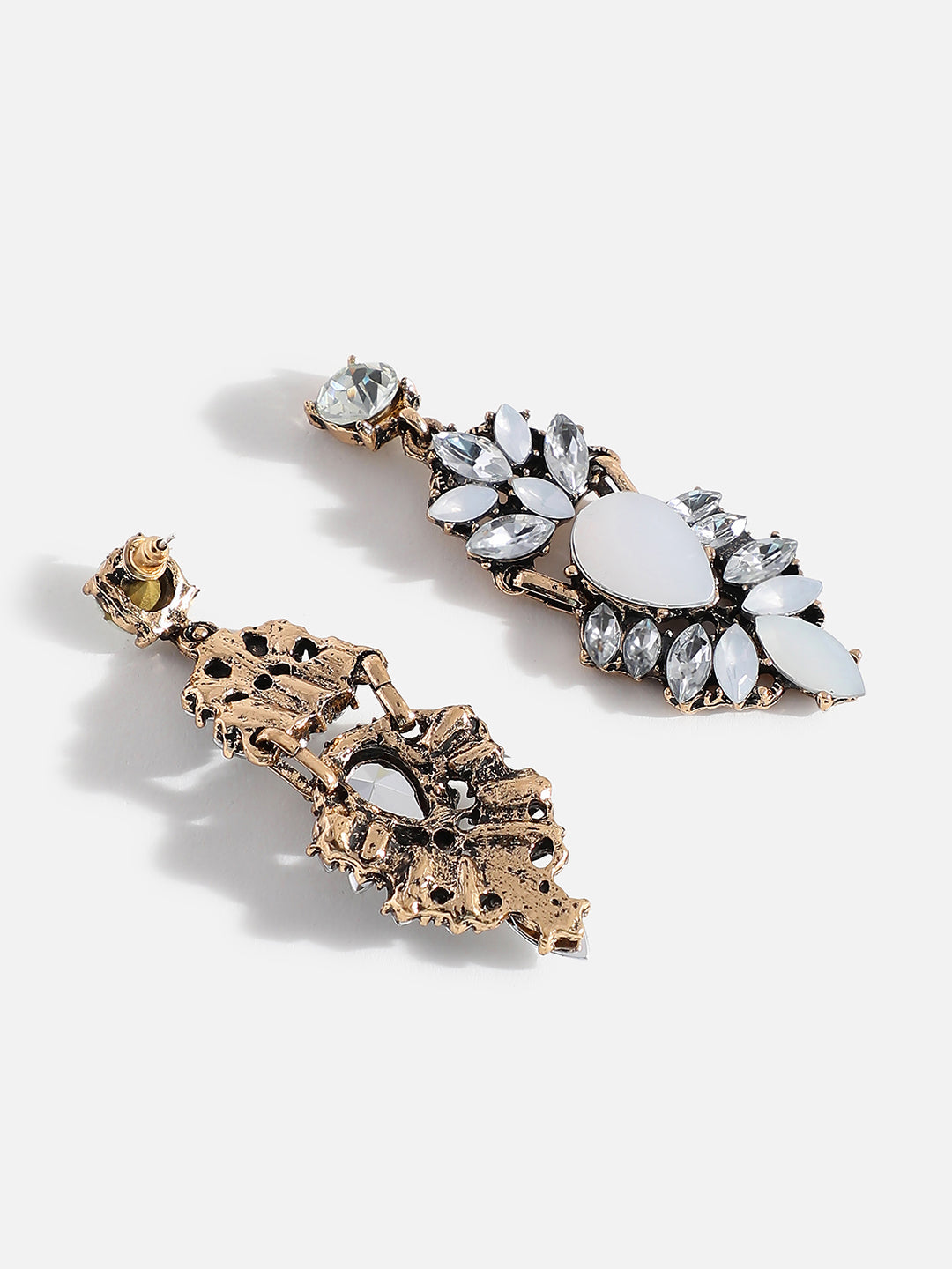 Gold Plated White Stone Drop Earrings