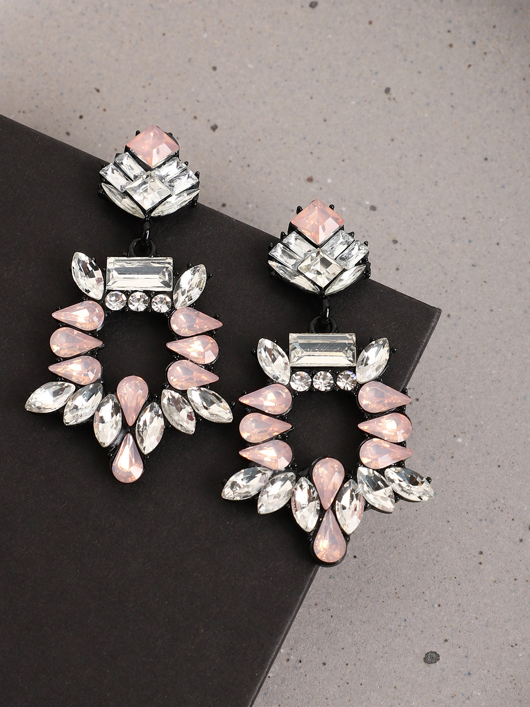 Multi Colour Black Finish Drop Earrings