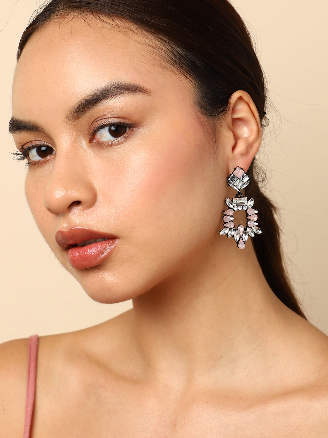 Multi Colour Black Finish Drop Earrings