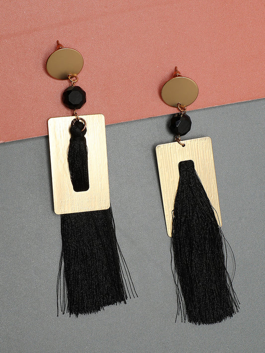 SOHI GOLD PLATED BLACK TASSLE EARRINGS