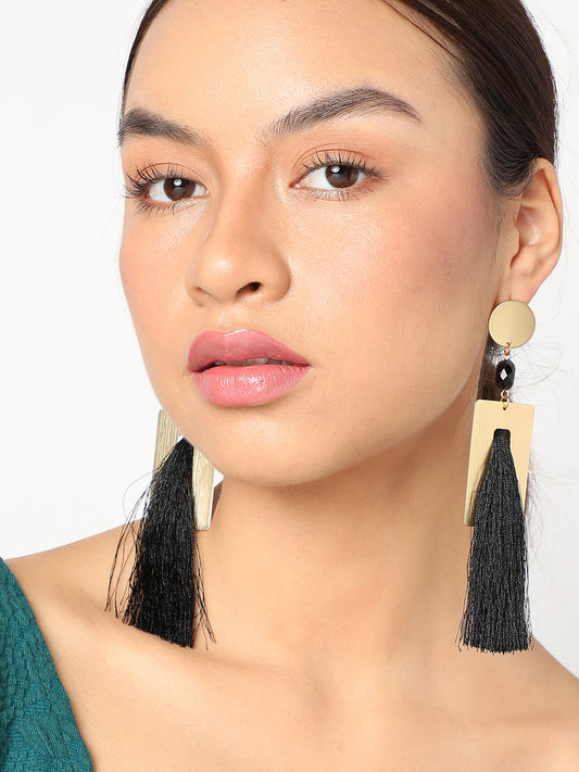 SOHI GOLD PLATED BLACK TASSLE EARRINGS