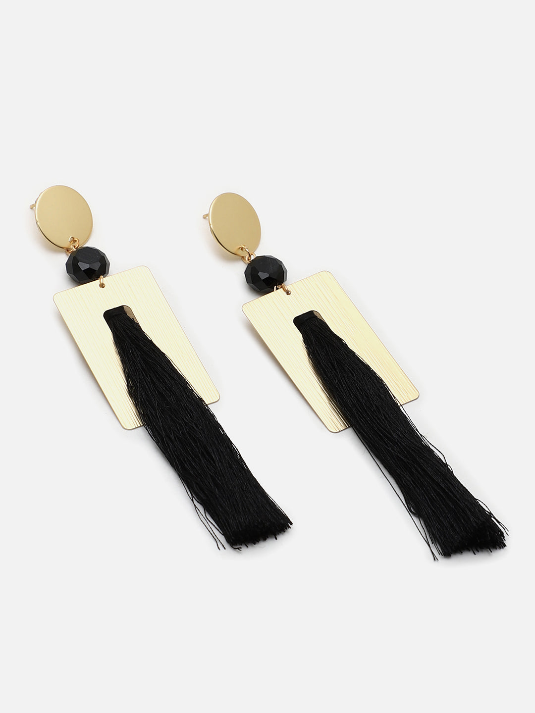 SOHI GOLD PLATED BLACK TASSLE EARRINGS