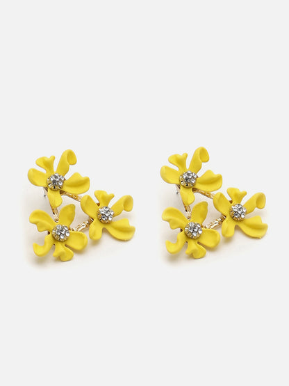 SOHI YELLOW FLOWER STUD EARRINGS