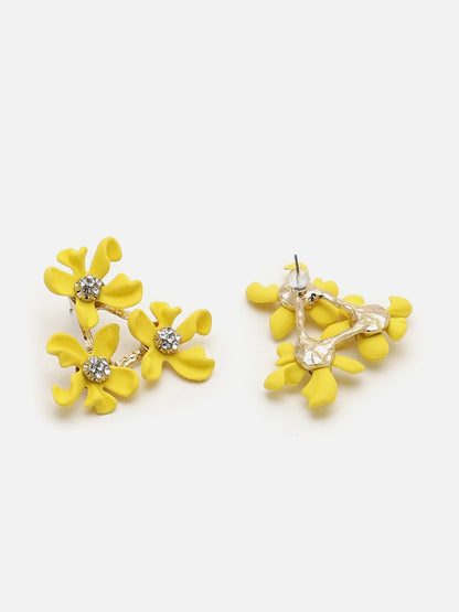 SOHI YELLOW FLOWER STUD EARRINGS