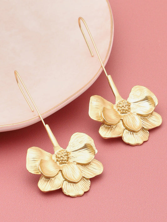 SOHI GOLD PLATED FLOWER DROP EARRINGS