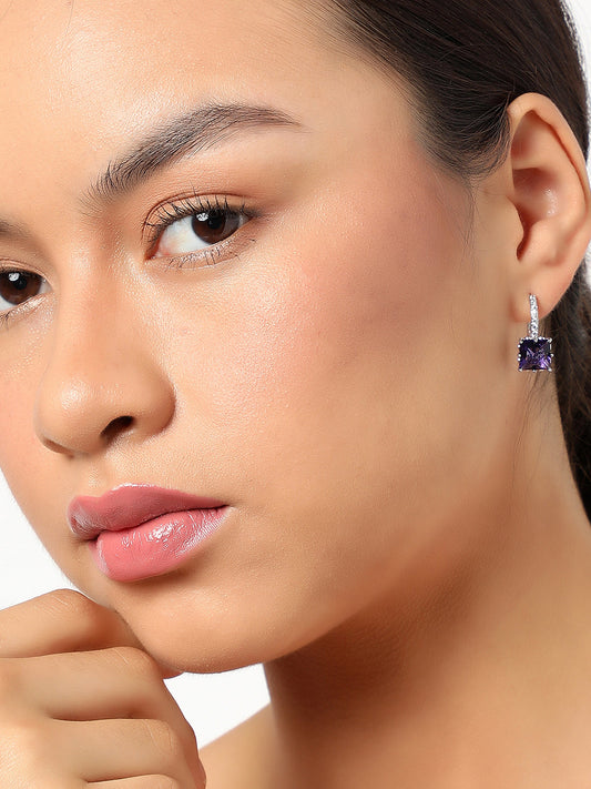 SOHI PURPLE STONE AMERICAN DIAMOND EARRINGS