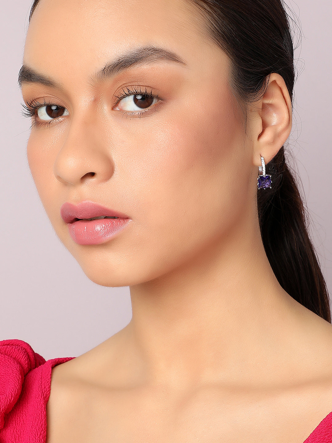 SOHI PURPLE STONE AMERICAN DIAMOND EARRINGS
