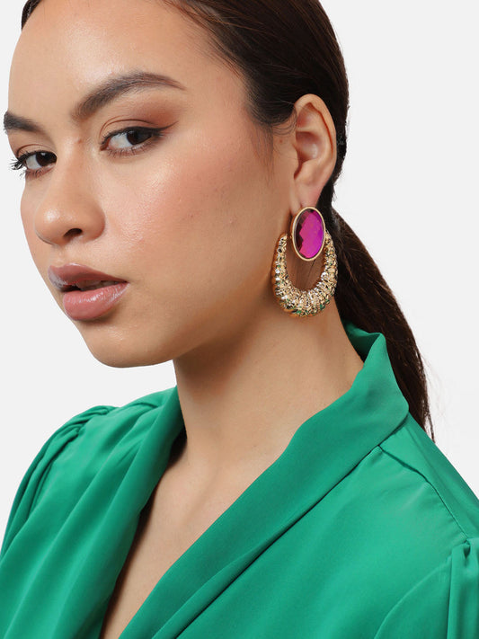 Gold Plated Party Designer Stone Drop Earring For Women
