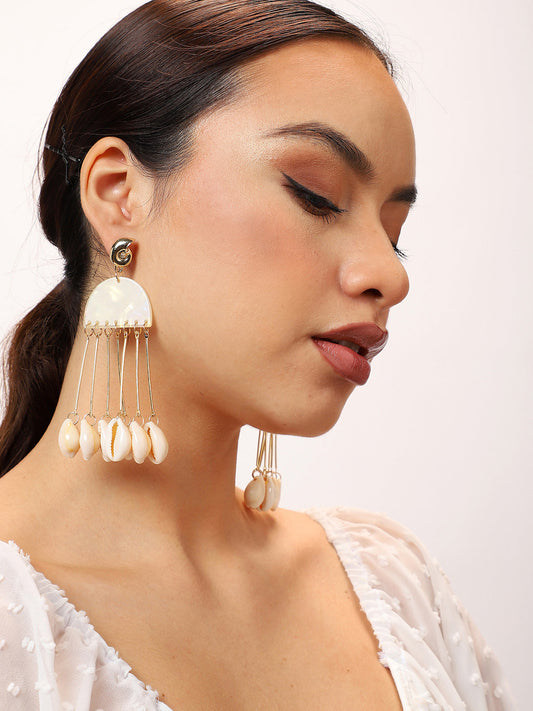 Gold Plated Party Shell Drop Earring For Women