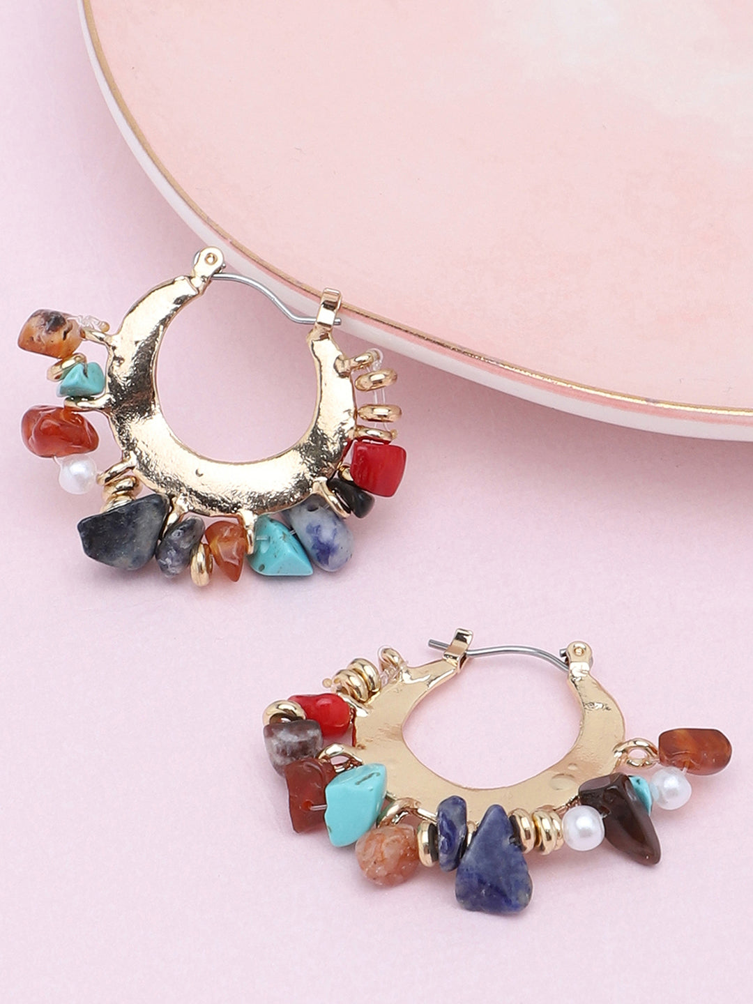 Gold Plated Party Designer Stone Hoop Earring For Women