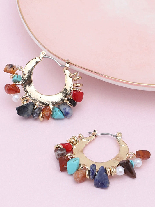 Gold Plated Party Designer Stone Hoop Earring For Women