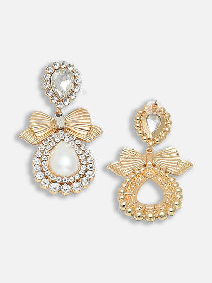 Gold Plated Party Designer Stone and Pearls Drop Earring For Women