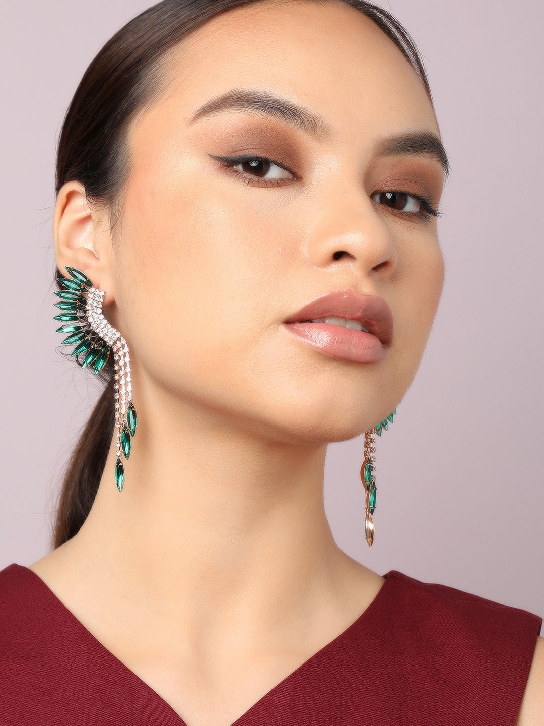 Gold Plated Party Designer Stone Drop Earring For Women