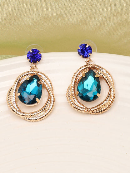Gold Plated Party Designer Stone Drop Earring For Women
