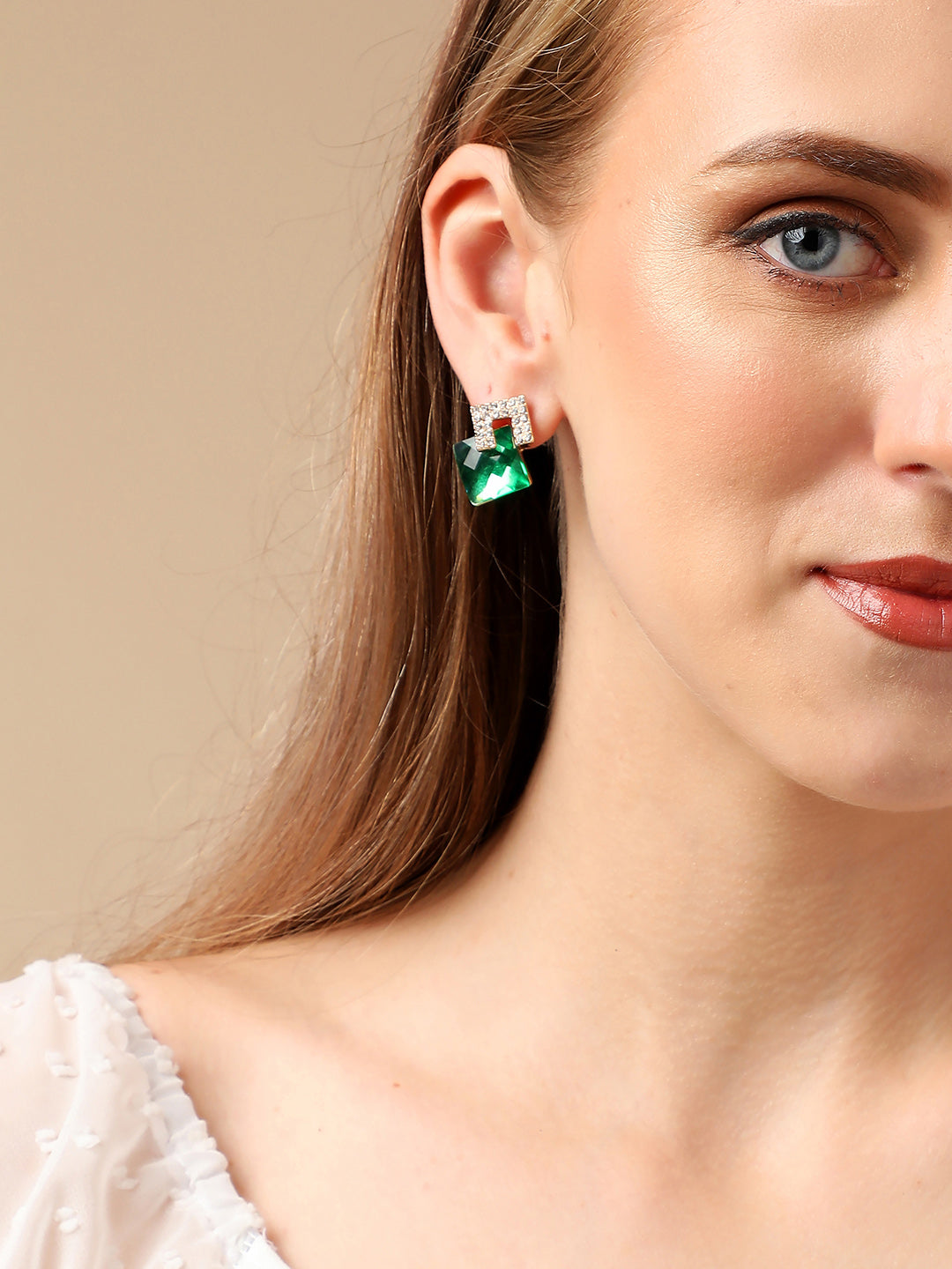 Gold Plated Party Designer Stone Drop Earring For Women