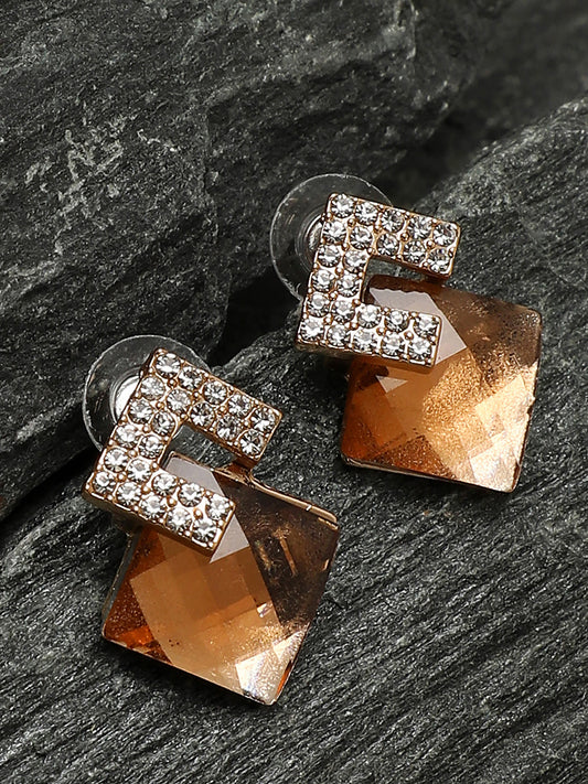 Gold Plated Party Designer Stone Drop Earring For Women