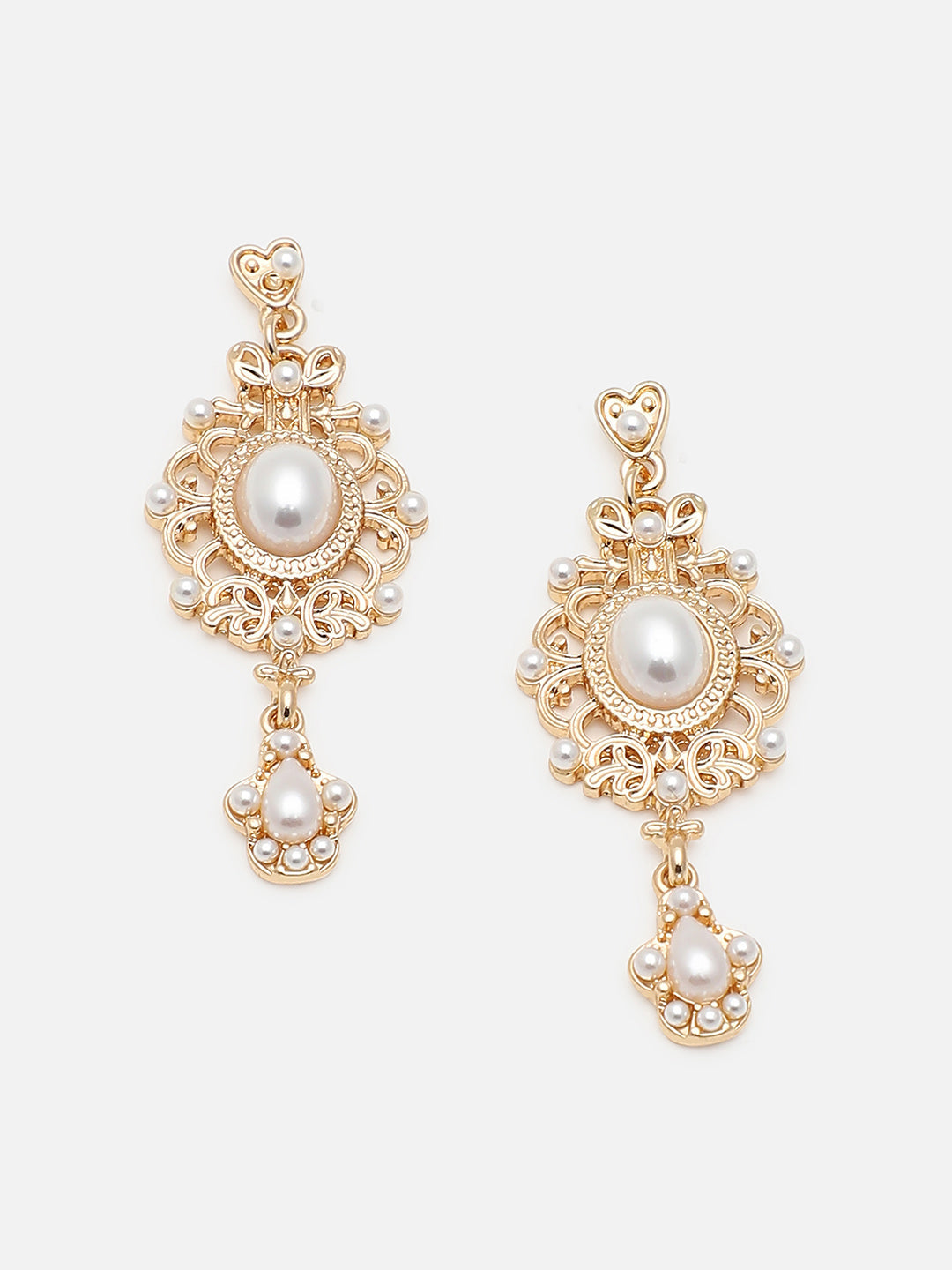 Gold Plated Party Designer Stone and Pearls Drop Earring For Women