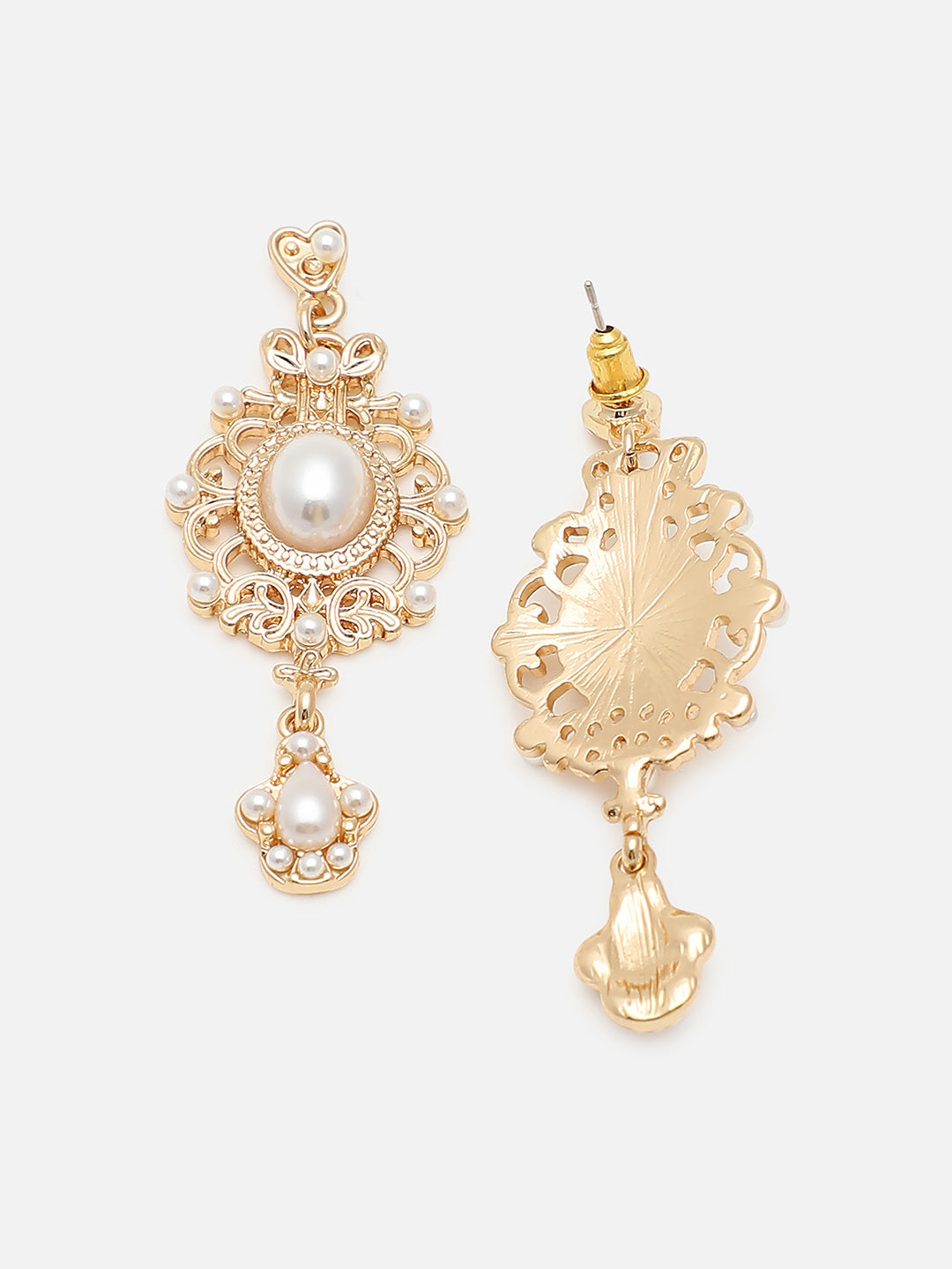 Gold Plated Party Designer Stone and Pearls Drop Earring For Women