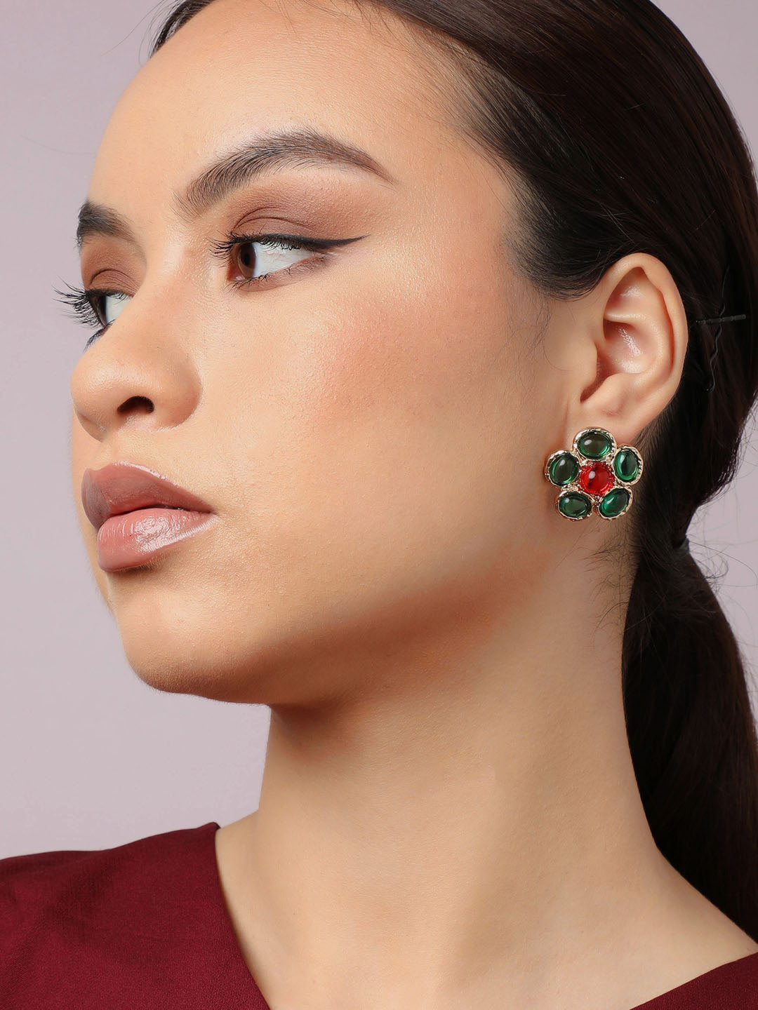 Gold Plated Party Designer Stone Stud For Women