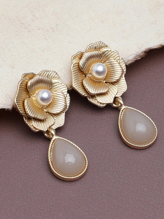 Gold Plated Party Designer Stone Drop Earring For Women