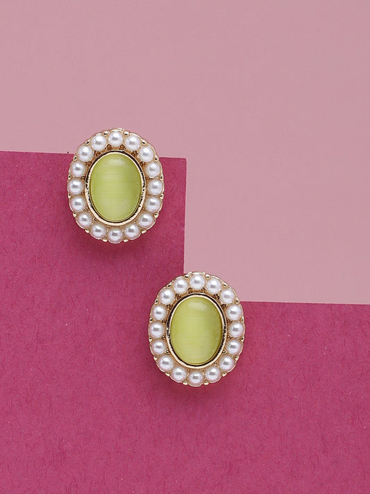 Gold Plated Party Designer Stone and Pearls Stud For Women