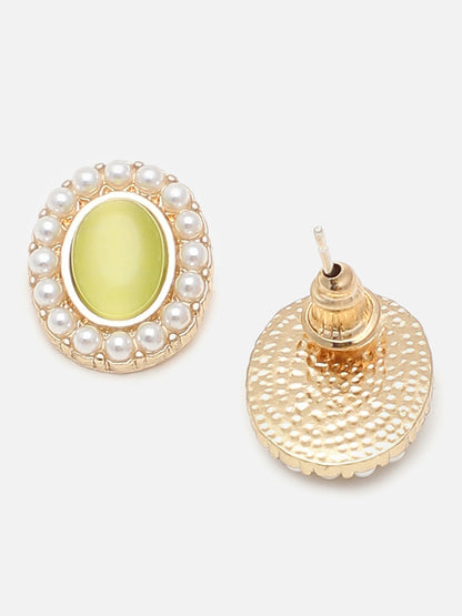 Gold Plated Party Designer Stone and Pearls Stud For Women