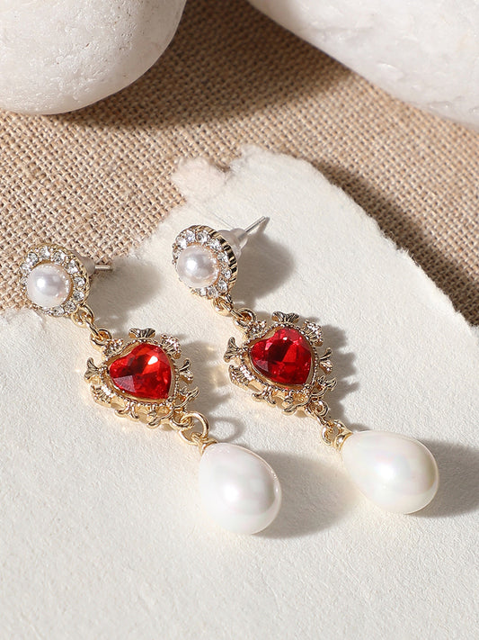 Gold Plated Party Designer Stone and Pearls Drop Earring For Women