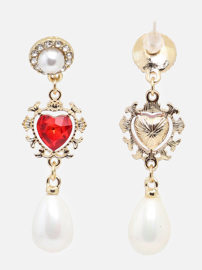 Gold Plated Party Designer Stone and Pearls Drop Earring For Women