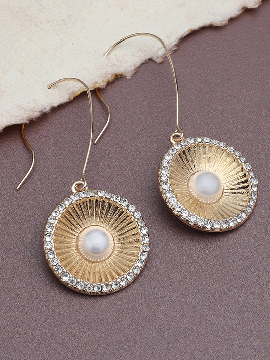 Gold Plated Party Designer Stone and Pearls Drop Earring For Women
