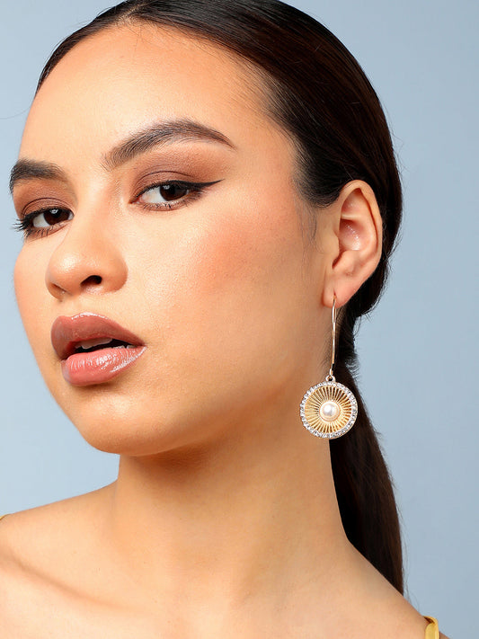 Gold Plated Party Designer Stone and Pearls Drop Earring For Women