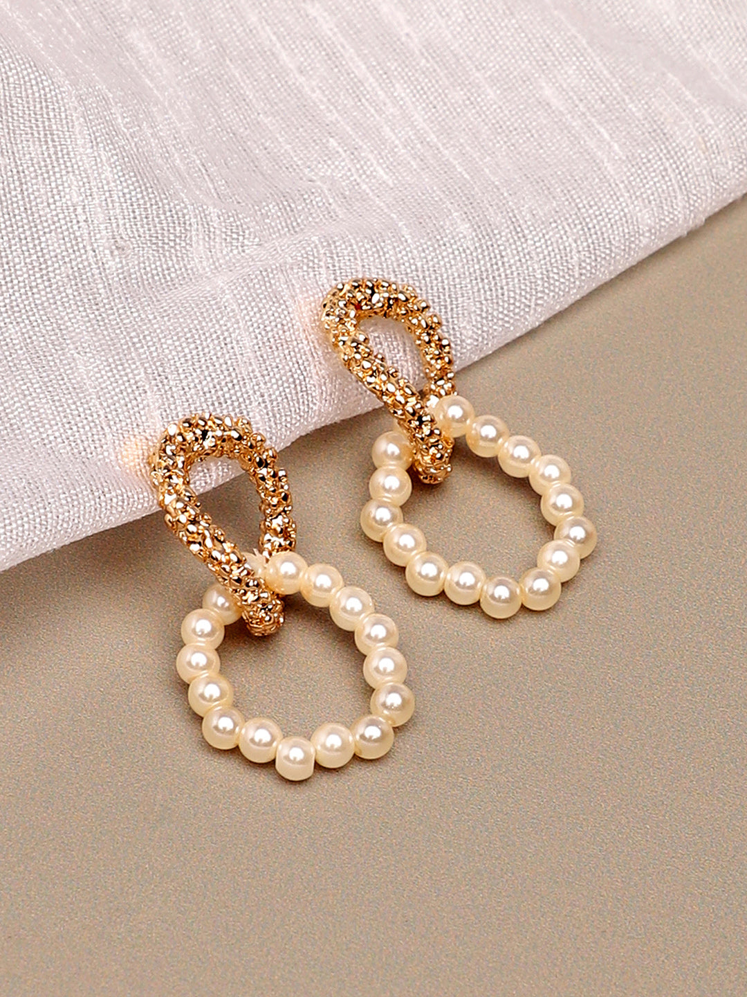 Gold Plated Party Designer Stone and Pearls Drop Earring For Women