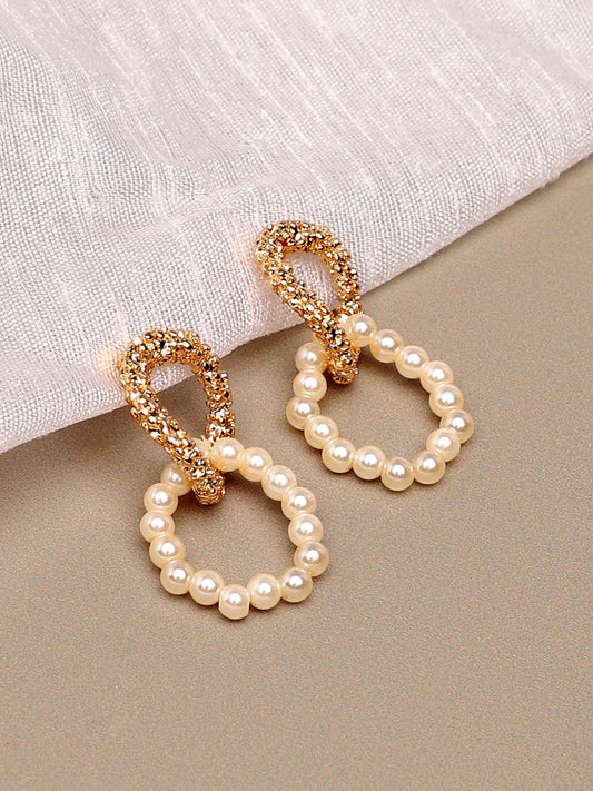Gold Plated Party Designer Stone and Pearls Drop Earring For Women