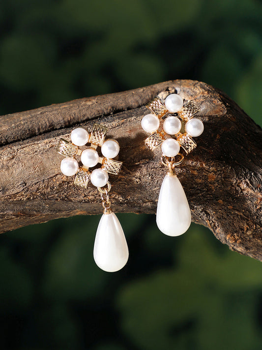 Gold Plated Party Pearls Drop Earring For Women