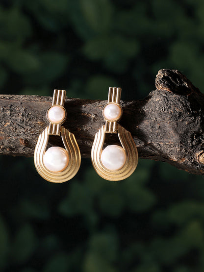 Gold Plated Party Designer Stone and Pearls Drop Earring For Women