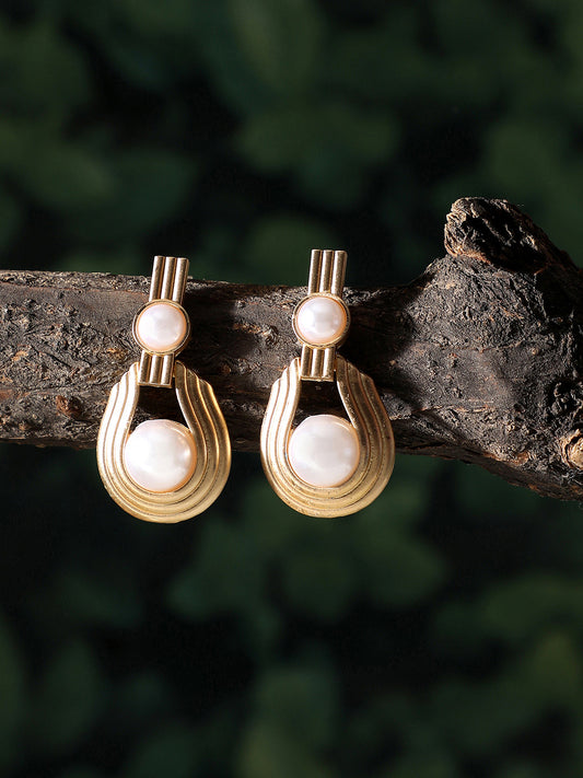 Gold Plated Party Designer Stone and Pearls Drop Earring For Women