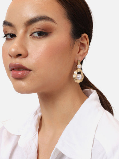 Gold Plated Party Designer Stone and Pearls Drop Earring For Women