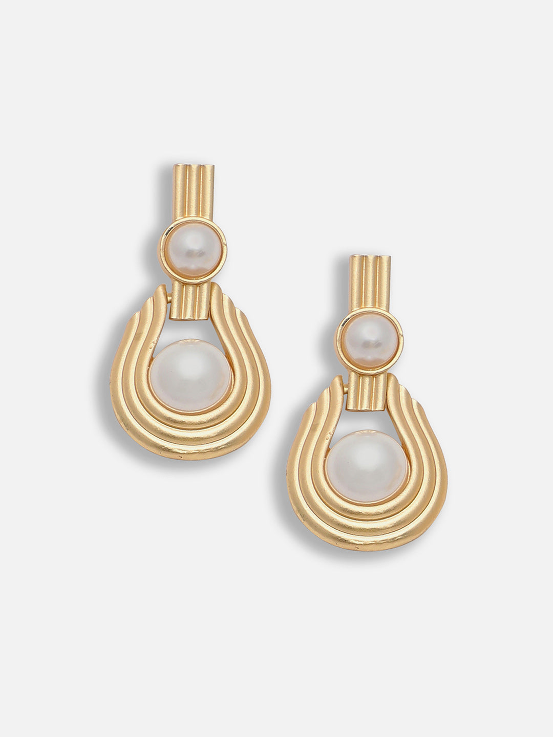 Gold Plated Party Designer Stone and Pearls Drop Earring For Women