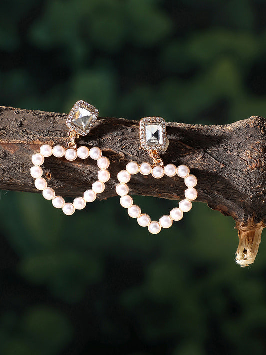 Gold Plated Party Designer Stone and Pearls Drop Earring For Women