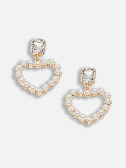 Gold Plated Party Designer Stone and Pearls Drop Earring For Women