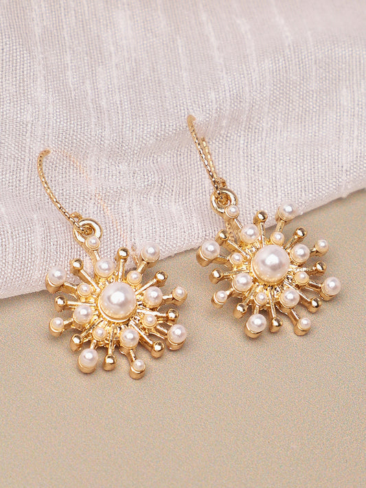 Gold Plated Party Designer Stone and Pearls Drop Earring For Women