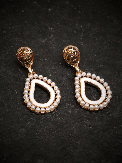 Gold Plated Party Designer Stone and Pearls Drop Earring For Women